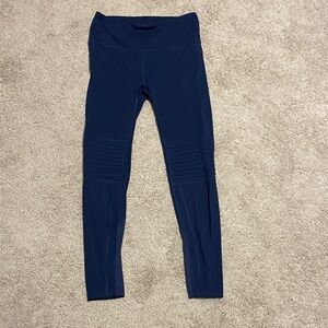 Navy Ribbed Detail Leggings